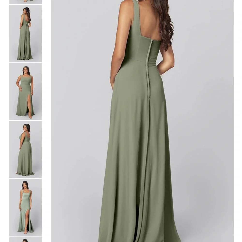 Square Neck Sage Green Maxi Dress with Thigh Slit - Picture 2 of 2